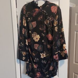Zara Black Floral Midi Dress with Multicolor Blooms